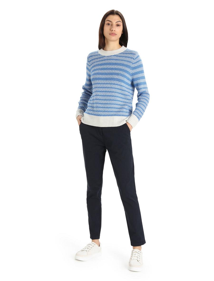 Ecru Heather / Lazurite Women's Icebreaker Merino Waypoint Crewe Sweaters | USA 1623TCEV